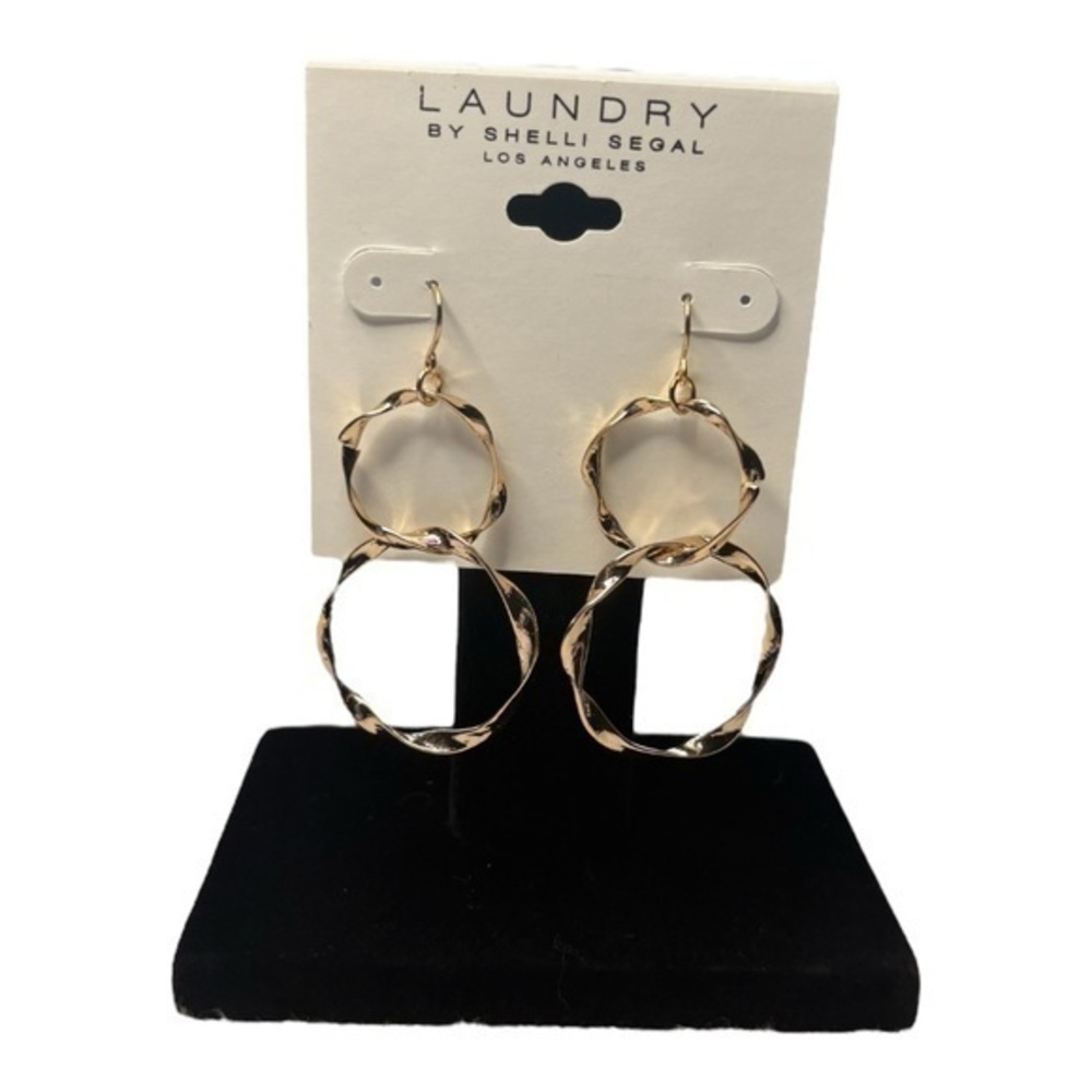 NWT Laundry by Shelli Segal Twisted Gold Hoop Dangle Earrings